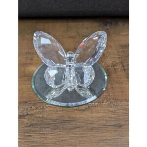 Retired Swarovski Clear Crystal Butterfly Figurine on Mirror Bas